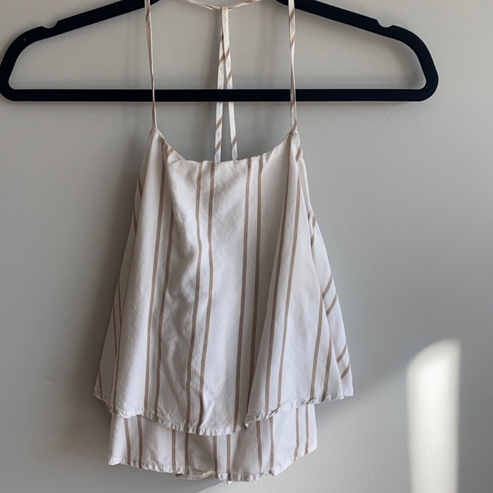 white and khaki stripped crop top